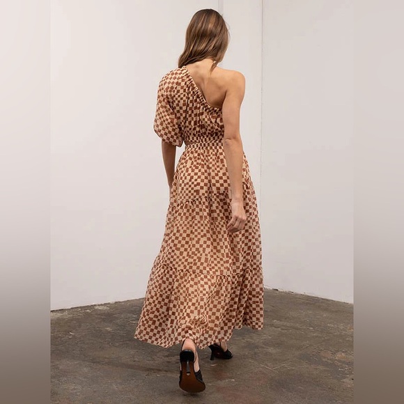 MOON RIVER ~ CHECKERBOARD ONE SLEEVE DRESS - Picture 10 of 12